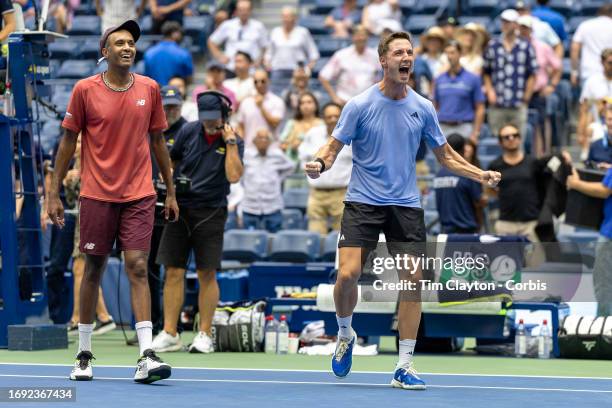 September 8: Joe Salisbury of Great Britain and Rajeev Ram of the United States celebrate their victory in the Men's Doubles Final match on Arthur...