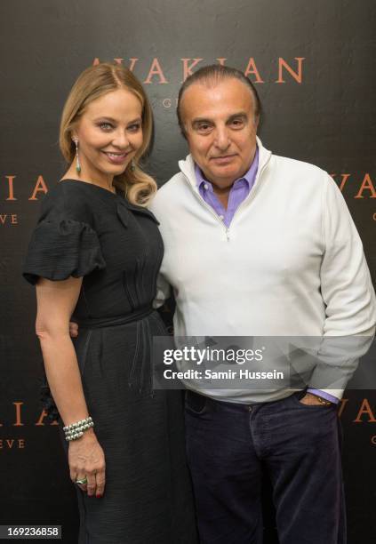 Ornella Muti and Edmond Avakian visits the Avakian suite wearing Avakian jewellery during the 66th Cannes Film Festival on May 22, 2013 in Cannes,...