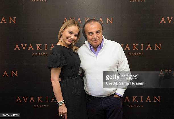 Ornella Muti and Edmond Avakian visits the Avakian suite wearing Avakian jewellery during the 66th Cannes Film Festival on May 22, 2013 in Cannes,...