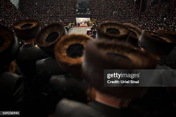 Tens of thousands of Ultra-Orthodox Jews of the Belz Hasidic Dynasty take part in the wedding ceremony of Rabbi Shalom Rokach, the Grandson of the...