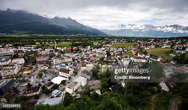 Office buildings and commercial real estate properties are seen in the city of Vaduz in Liechtenstein, on Monday, May 20, 2013. Liechtenstein, an...