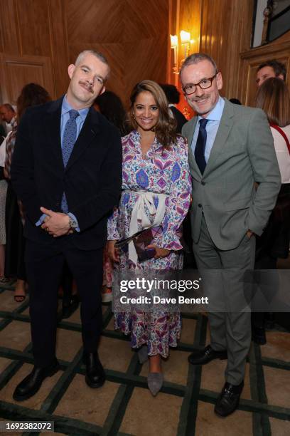 Russell Tovey, Katy Wickremesinghe and Axel Ruger, Secretary and Chief Executive of the Royal Academy of Arts, attend The Claridge's Royal Academy...