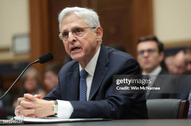 Attorney General Merrick Garland testifies before the House Judiciary Committee in the Rayburn House Office Building on September 20, 2023 in...