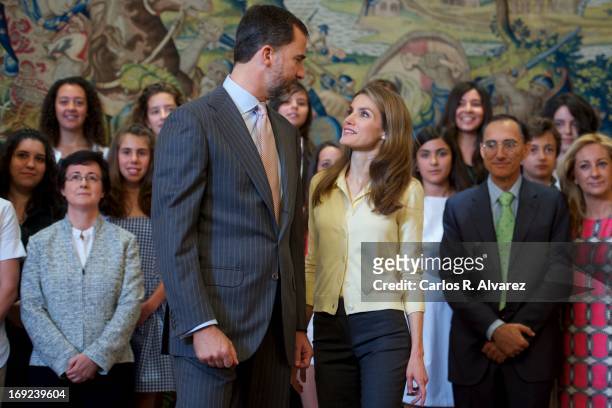 Prince Felipe of Spain and Princess Letizia of Spain attend several audiences at the Zarzuela Palace on May 22, 2013 in Madrid, Spain.