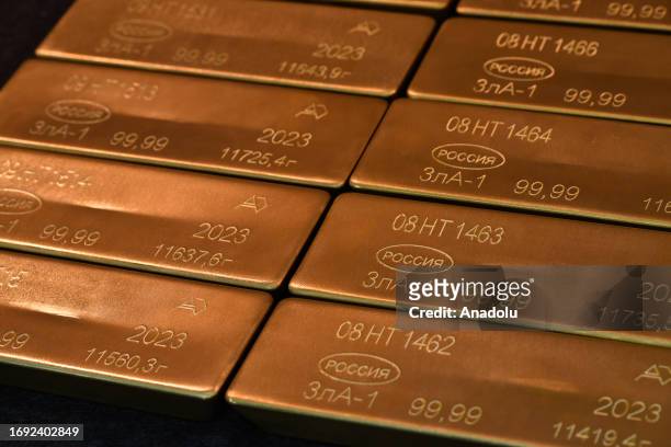 View of ingots of 99.99 percent pure gold, which are placed in a workroom, at Novosibirsk Refining Plant, Russia's leading gold refining and bar...