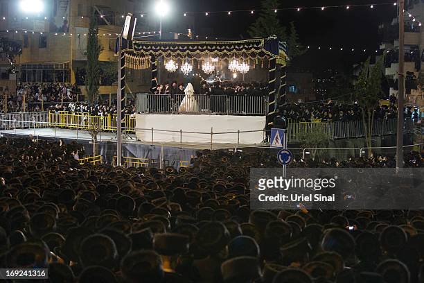 Tens of thousands of Ultra-Orthodox Jews of the Belz Hasidic Dynasty take part in the wedding ceremony of Rabbi Shalom Rokach, the Grandson of the...