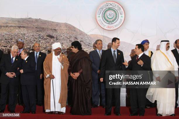 Palestinian leader Mahmud Abbas, Algerian President Abdelaziz Bouteflika, Sudanese President Omar al-Beshir, Libyan Leader Moamer Kadhafi, Arab...