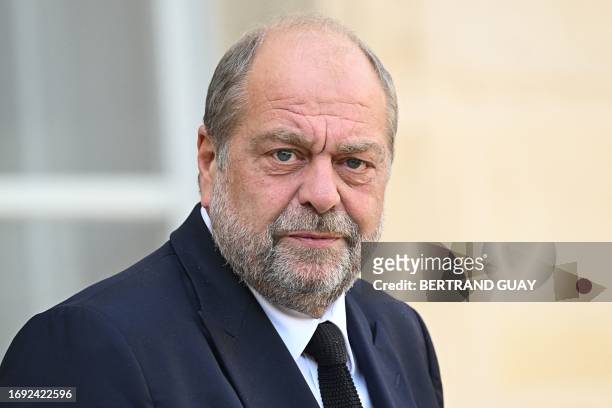 French Justice Minister Eric Dupond-Moretti leaves after the weekly cabinet meeting at the presidential Elysee Palace in Paris, on September 27, 2023.