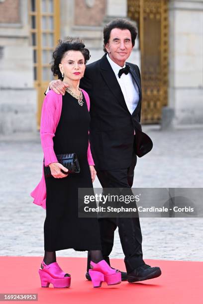 Monique Buczynski and Jack Lang arrive at the Palace of Versailles ahead of the State Dinner held in honor of King Charles III and Queen Camilla in...