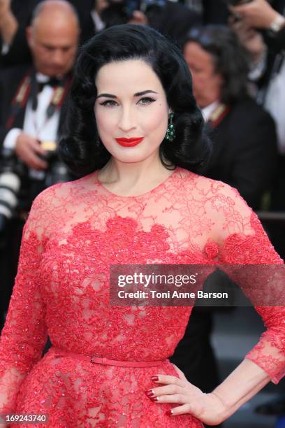 Dita Von Teese attends the Premiere of 'Cleopatra' during the 66th Annual Cannes Film Festival at the Palais des Festivals on May 21, 2013 in Cannes,...