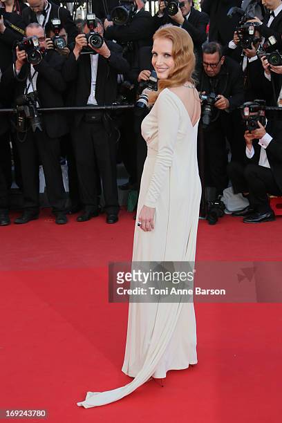 Jessica Chastain attends the Premiere of 'Cleopatra' during the 66th Annual Cannes Film Festival at the Palais des Festivals on May 21, 2013 in...