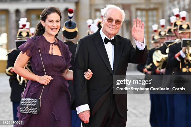 Louise de Rothschild and David de Rothschild arrive at the Palace of Versailles ahead of the State Dinner held in honor of King Charles III and Queen...