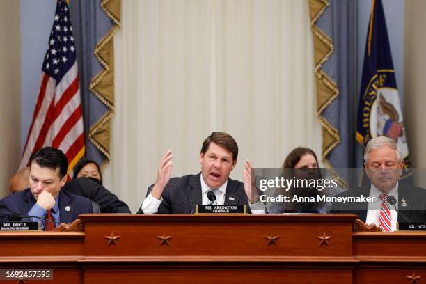 House Budget Committee chairman Rep. Jodey Arrington speaks during a markup meeting alongside Ranking Member Rep. Brendan Boyle and Rep. Ralph Norman...