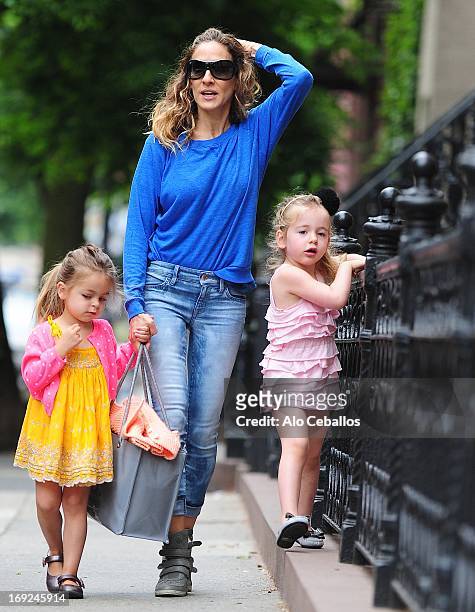 Sarah Jessica Parker, Tabitha Hodge Broderick and Marion Loretta Elwell Broderick are seen in the West Village on May 22, 2013 in New York City.