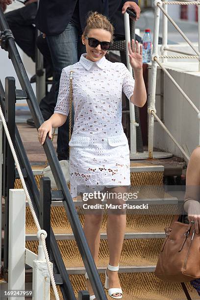 Singer Kylie Minogue is seen arriving at the 'Plage du Martinez' during the 66th Annual Cannes Film Festival on May 22, 2013 in Cannes, France.