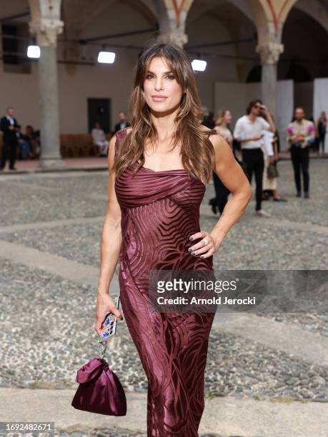 Elisabetta Canalis attends the Alberta Ferretti fashion show during the Milan Fashion Week Womenswear Spring/Summer 2024 on September 20, 2023 in...