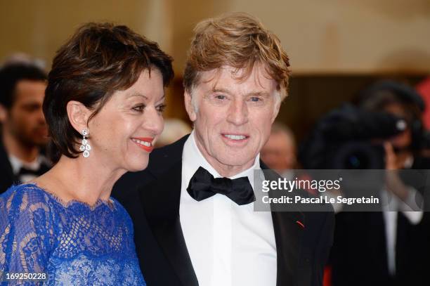 Sibylle Szaggars and actor Robert Redford attends the 'All Is Lost' Premiere during the 66th Annual Cannes Film Festival at Palais des Festivals on...