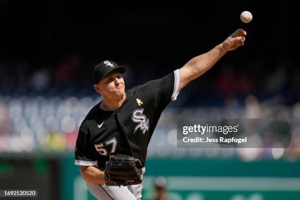 Tanner Banks of the Chicago White Sox pitches against the Washington Nationals during the second inning at Nationals Park on September 20, 2023 in...