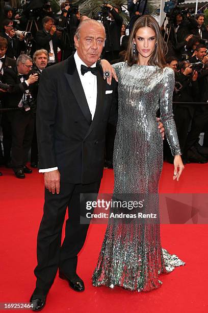 Fawaz Gruosi and model Alessandra Ambrosio attend the 'All Is Lost' Premiere during the 66th Annual Cannes Film Festival at Palais des Festivals on...