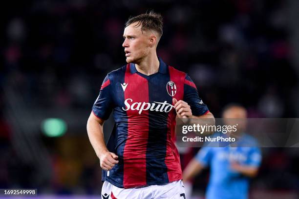 Sam Beukema of Bologna FC looks on during the Serie A Tim match between Bologna FC and SSC Napoli at Stadio Renato Dall'Ara on September 24, 2023 in...