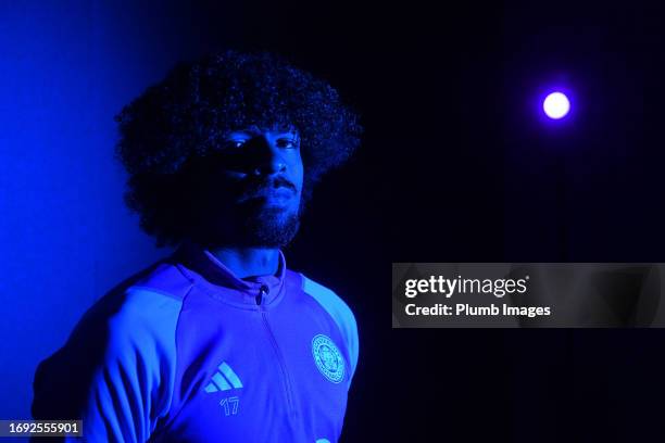 Hamza Choudhury poses as he signs a new contract with Leicester City at Seagrave Training Ground on September 27, 2023 in Leicester, United Kingdom.