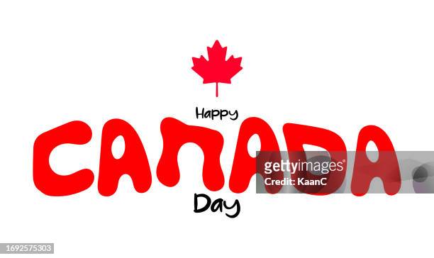 stockillustraties, clipart, cartoons en iconen met canada day lettering with maple leaf. simple vector web banner.day of canada lettering stock illustration - free web art
