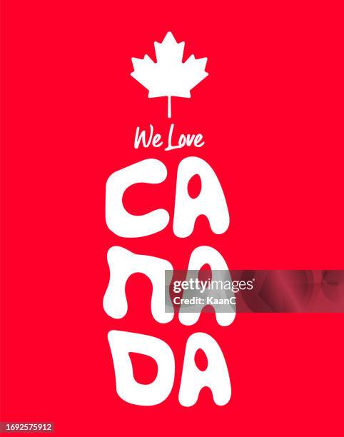 stockillustraties, clipart, cartoons en iconen met we love canada lettering with maple leaf. simple vector web banner. canada lettering stock illustration - free web art