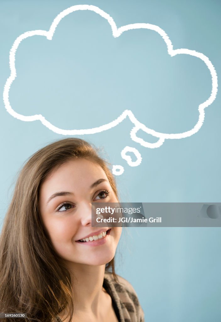 Hispanic girl with thought bubble