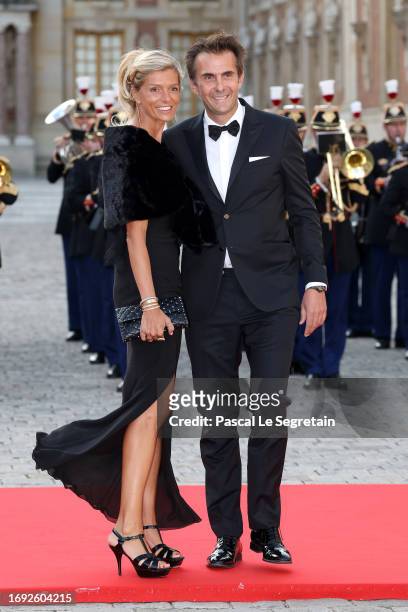 Chloé Bouygues and Yannick Bolloré arrive at the Palace of Versailles ahead of the State Dinner held in honor of King Charles III and Queen Camilla...