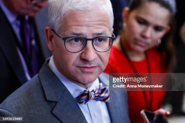 Rep. Patrick McHenry speaks to reporters in the U.S. Capitol Building on September 20, 2023 in Washington, DC. U.S. Speaker of the House Kevin...