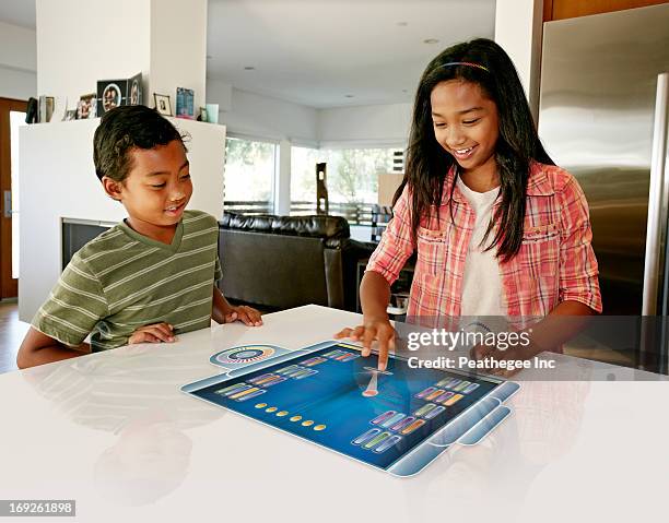 Children playing on computer in table