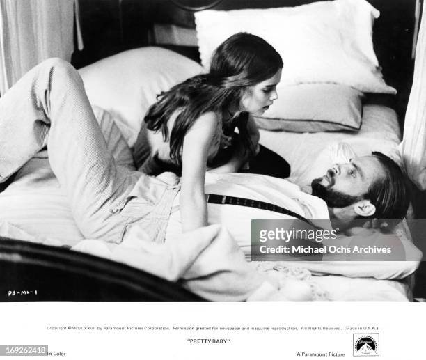 Brooke Shields seduces Keith Carradine in a scene from the film 'Pretty Baby', 1978.