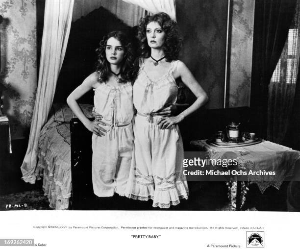 Brooke Shields stands next to Susan Sarandon in a scene from the film 'Pretty Baby', 1978.