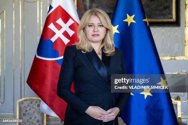 Slovak President Zuzana Caputova poses for a photo after an interview with AFP at the Presidential Palace in Bratislava, Slovakia on September 27,...