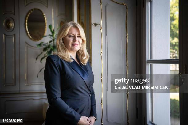 Slovak President Zuzana Caputova poses for a photo after an interview with AFP at the Presidential Palace in Bratislava, Slovakia on September 27,...