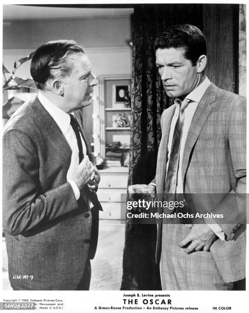 Milton Berle and Stephen Boyd in a scene from the film 'The Oscar', 1966.