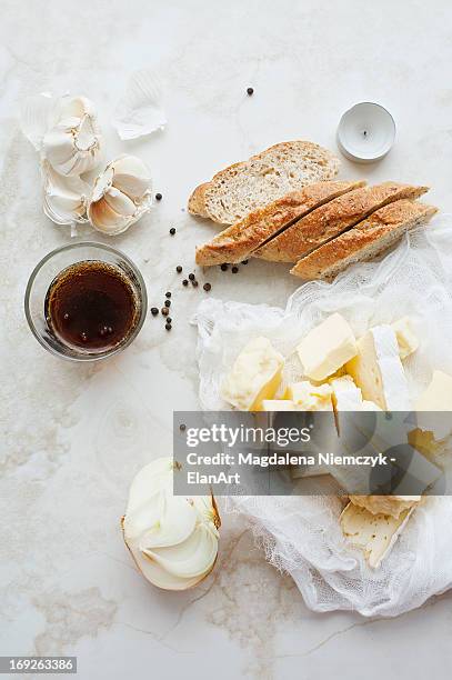 sliced bread, butter and garlic - bread butter stock pictures, royalty-free photos & images