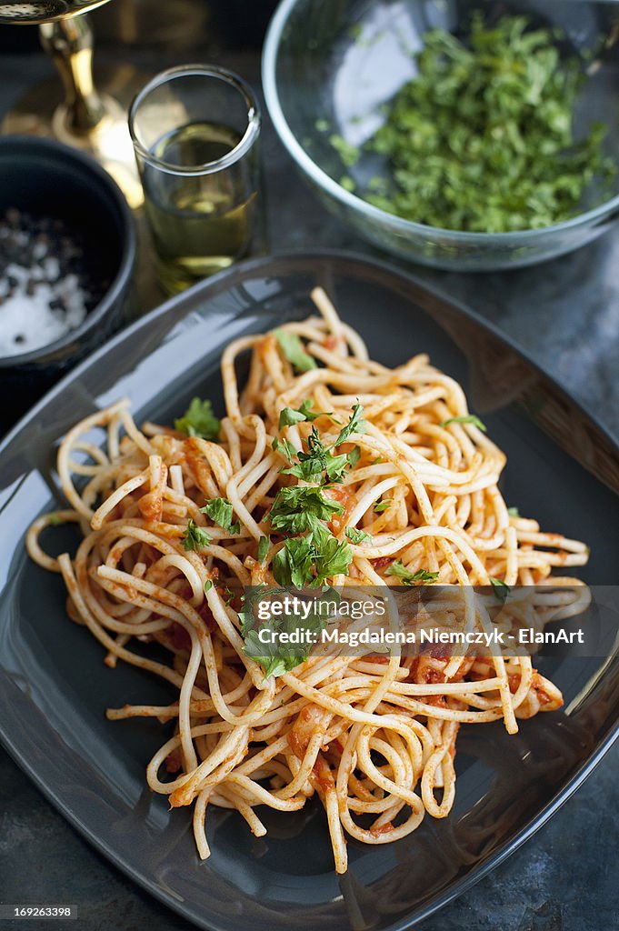 Plate of pasta with herbs