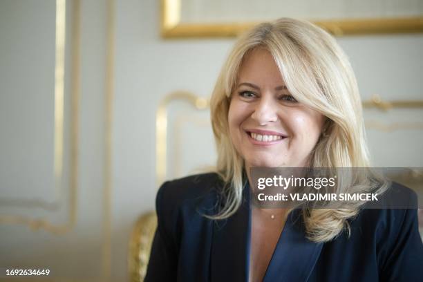 Slovak President Zuzana Caputova is pictured during an interview with AFP at the Presidential Palace in Bratislava, Slovakia on September 27, 2023....