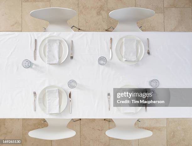 overhead view of set table - place setting stock pictures, royalty-free photos & images