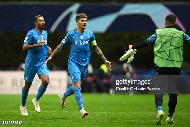 Giovanni Di Lorenzo of Napoli celebrates after scoring the team's first goal during the UEFA Champions League match between SC Braga and SSC Napoli...