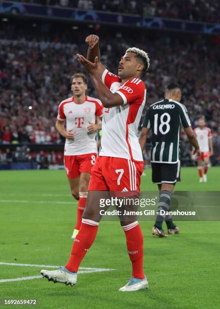 Serge Gnabry of FC Bayern München celebrates after scoring their second goal during the UEFA Champions League match between FC Bayern München and...