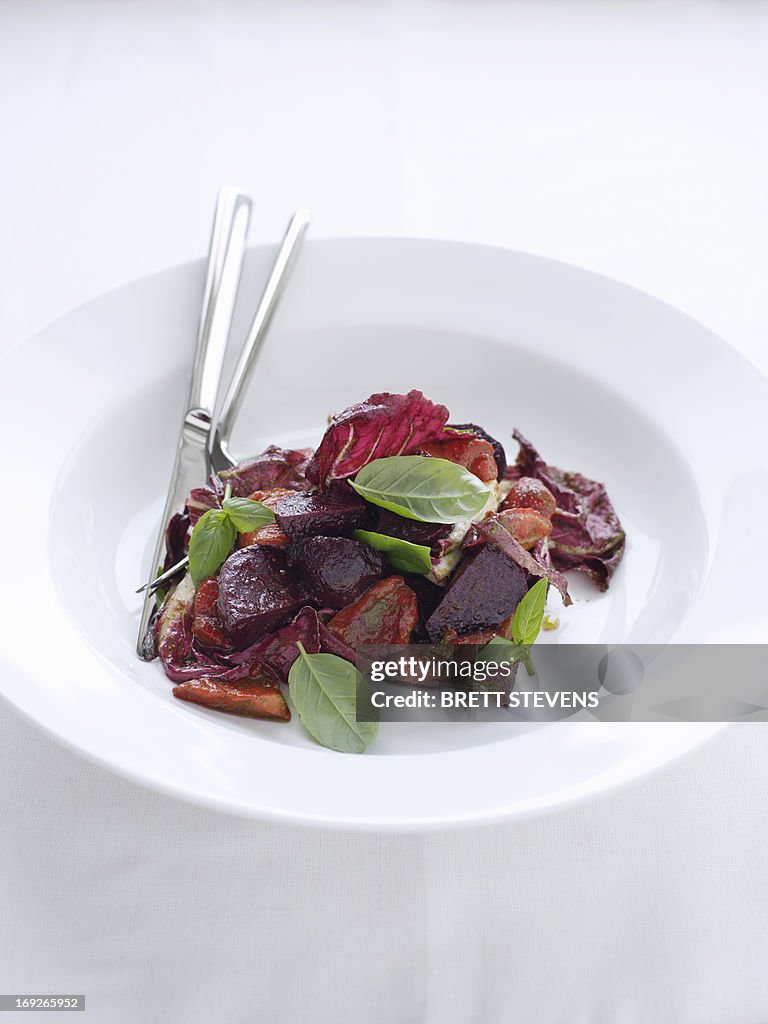 Plate of beetroot and radicchio salad