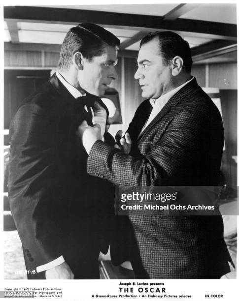 Stephen Boyd is threatened by Ernest Borgnine in a scene from the film 'The Oscar', 1966.