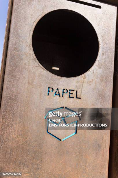 recycling container made of metal for paper and cardboard. - color coded stock pictures, royalty-free photos & images