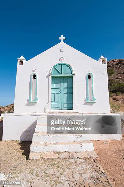 white church in rural landscape - kapverden stock-fotos und bilder