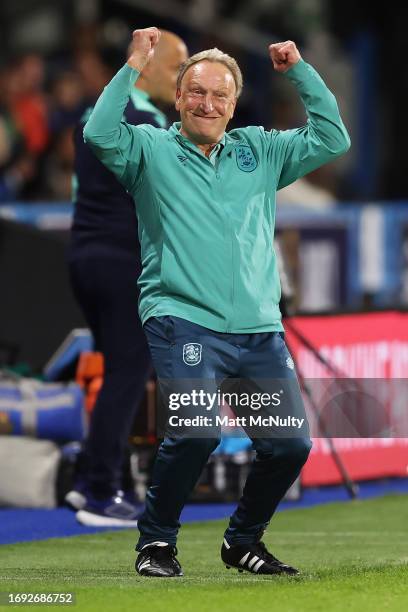 Neil Warnock, Manager of Huddersfield Town, reacts during the Sky Bet Championship match between Huddersfield Town and Stoke City at John Smith's...