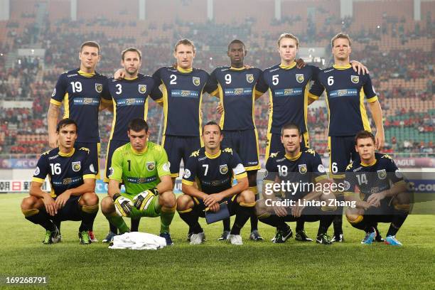 Central Coast Mariners team line up before during the AFC Champions League knockout round match between Guangzhou Evergrande and Central Coast...