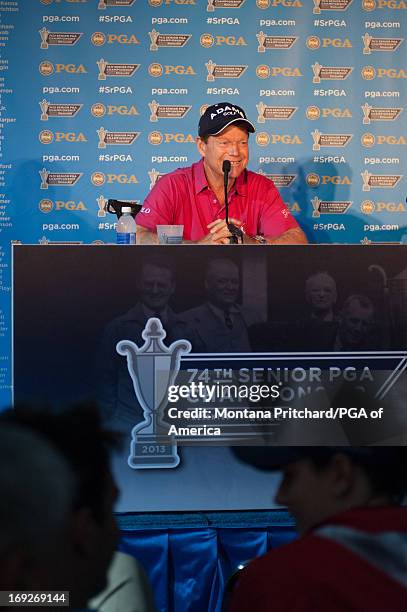 Tom Watson, speaks during his press conference at the 74th Senior PGA Championship presented by KitchenAid, at Bellerive Country Club on May 22, 2013...