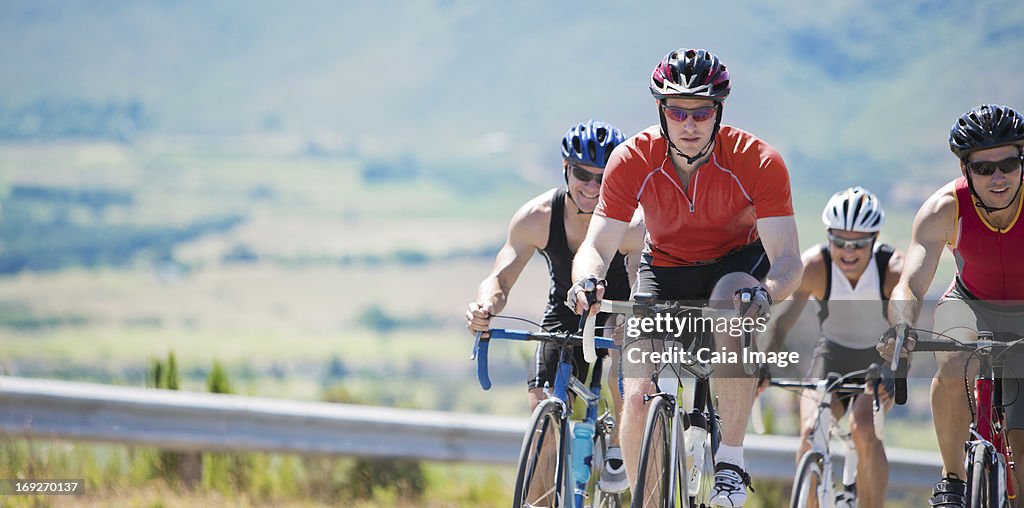 Cyclists in race on rural road